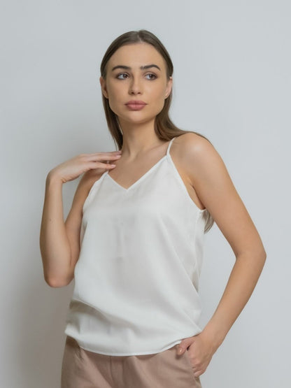Organic Bamboo Silk V-Neck Camisole: White image 0
