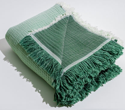 Organic Crinkle Cotton Coverlet: Green image 0