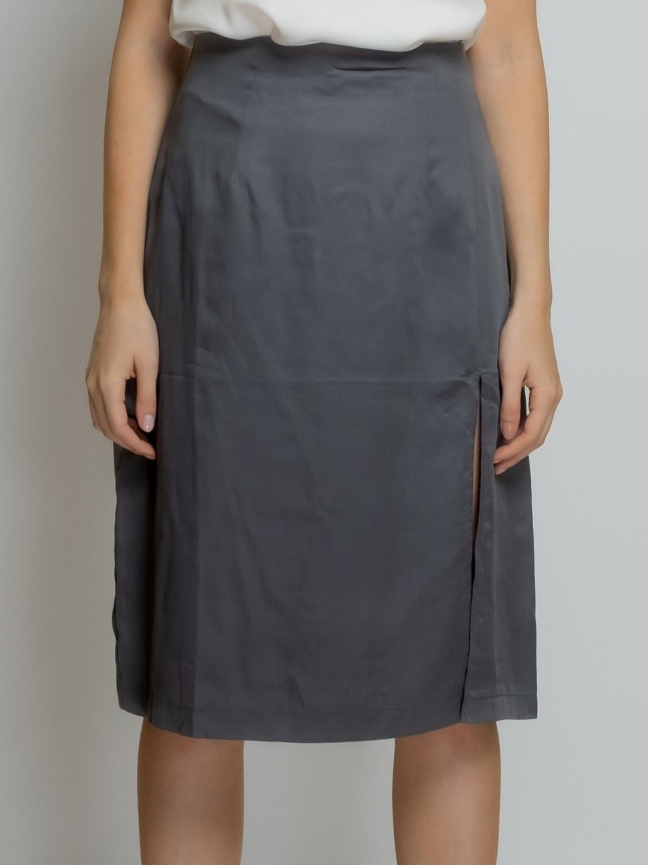 Organic Knee-Length Bamboo Silk Skirt: Dark Grey image 4
