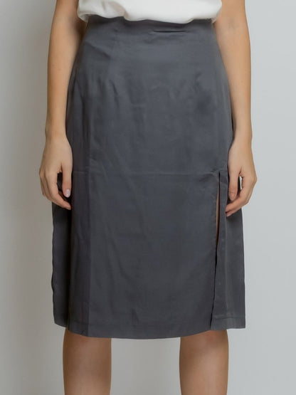 Organic Knee-Length Bamboo Silk Skirt: Dark Grey image 4