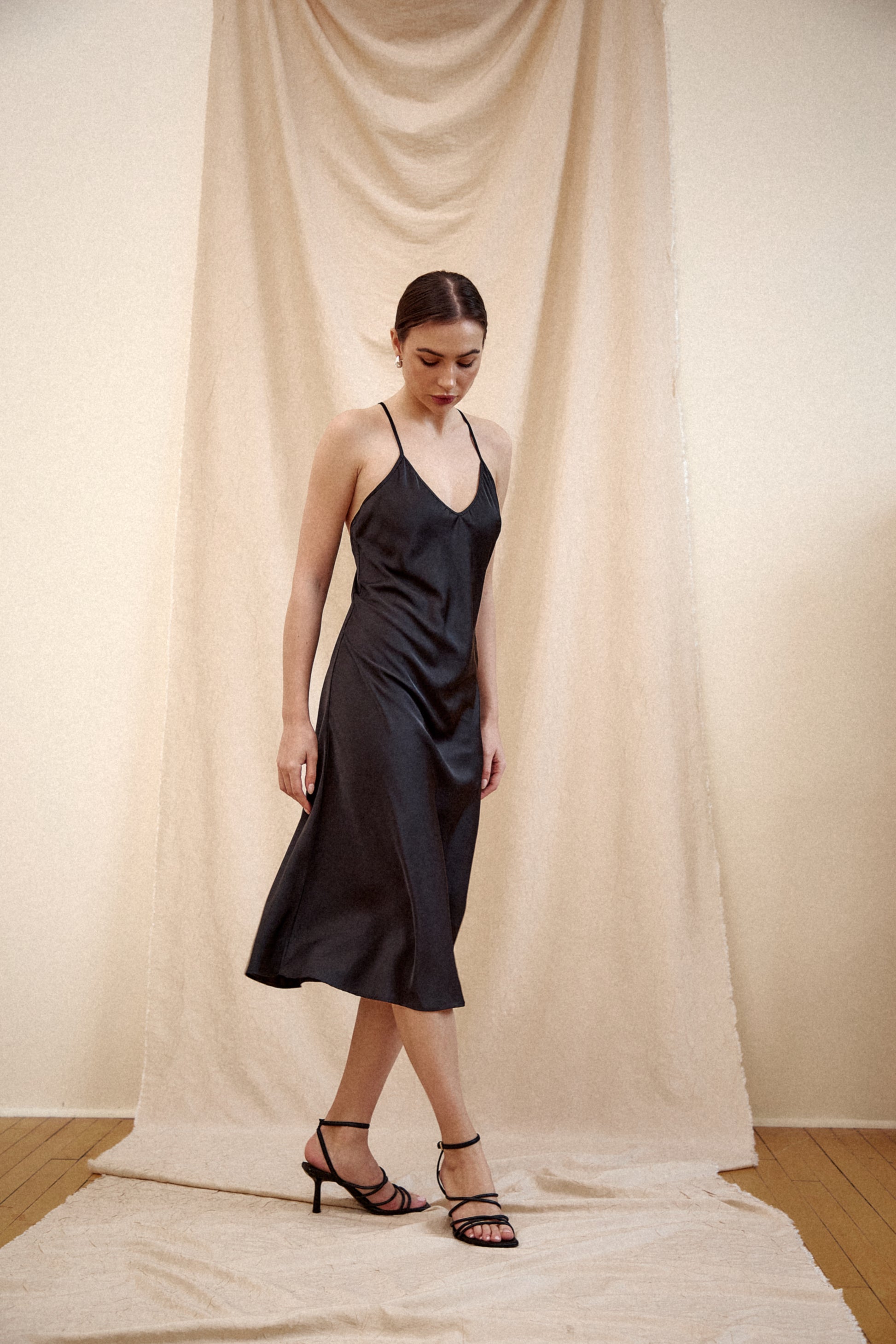 V-neck Sateen Dress - Crisscross Back image 2