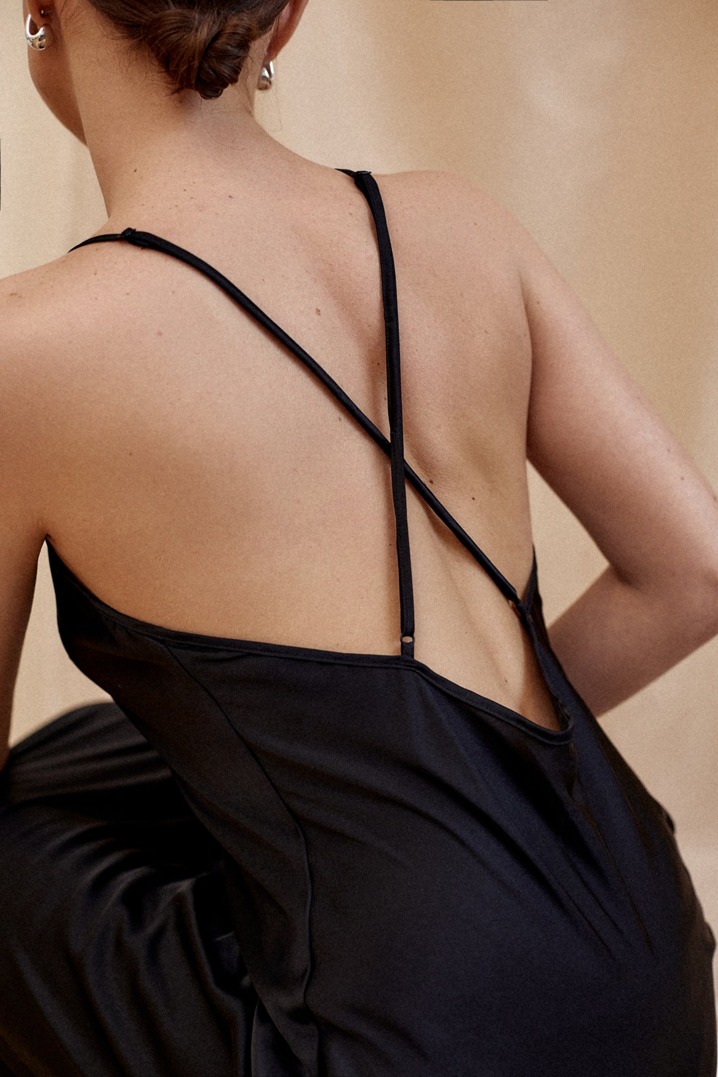 V-neck Sateen Dress - Crisscross Back image 1