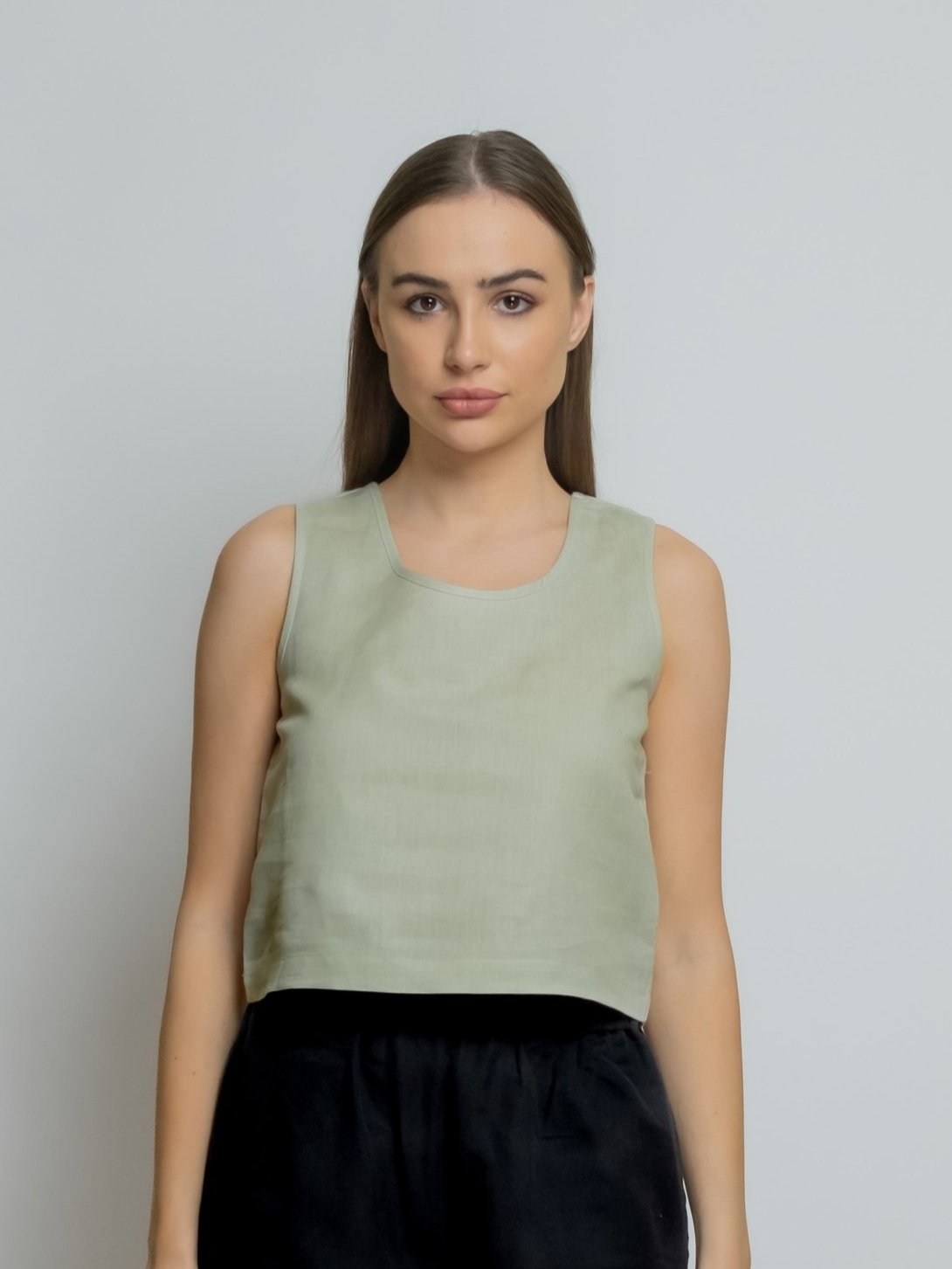 Linen Cropped Tank Top image 0