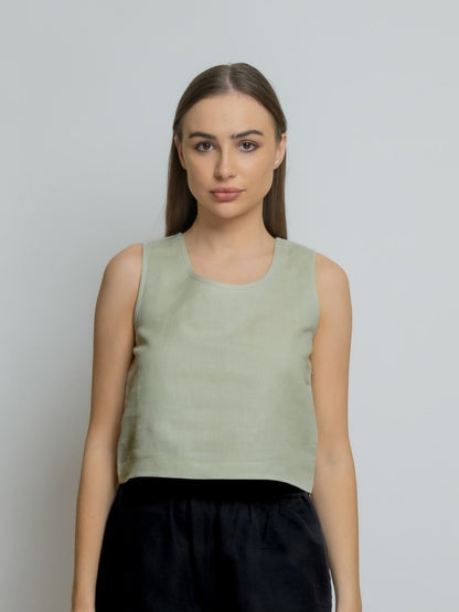 Linen Cropped Tank Top image 0