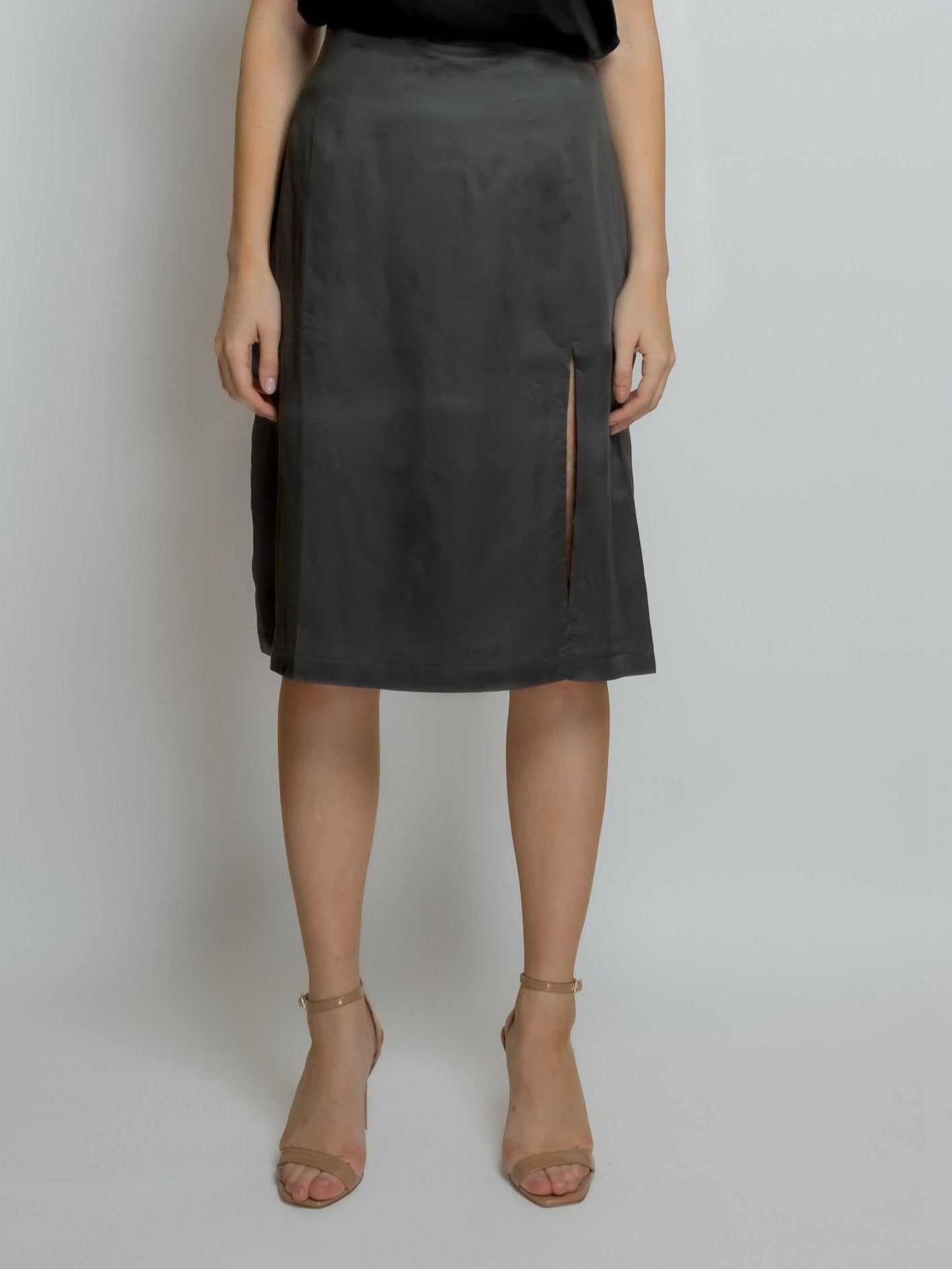 Organic Knee-Length Bamboo Silk Skirt: Dark Grey image 2