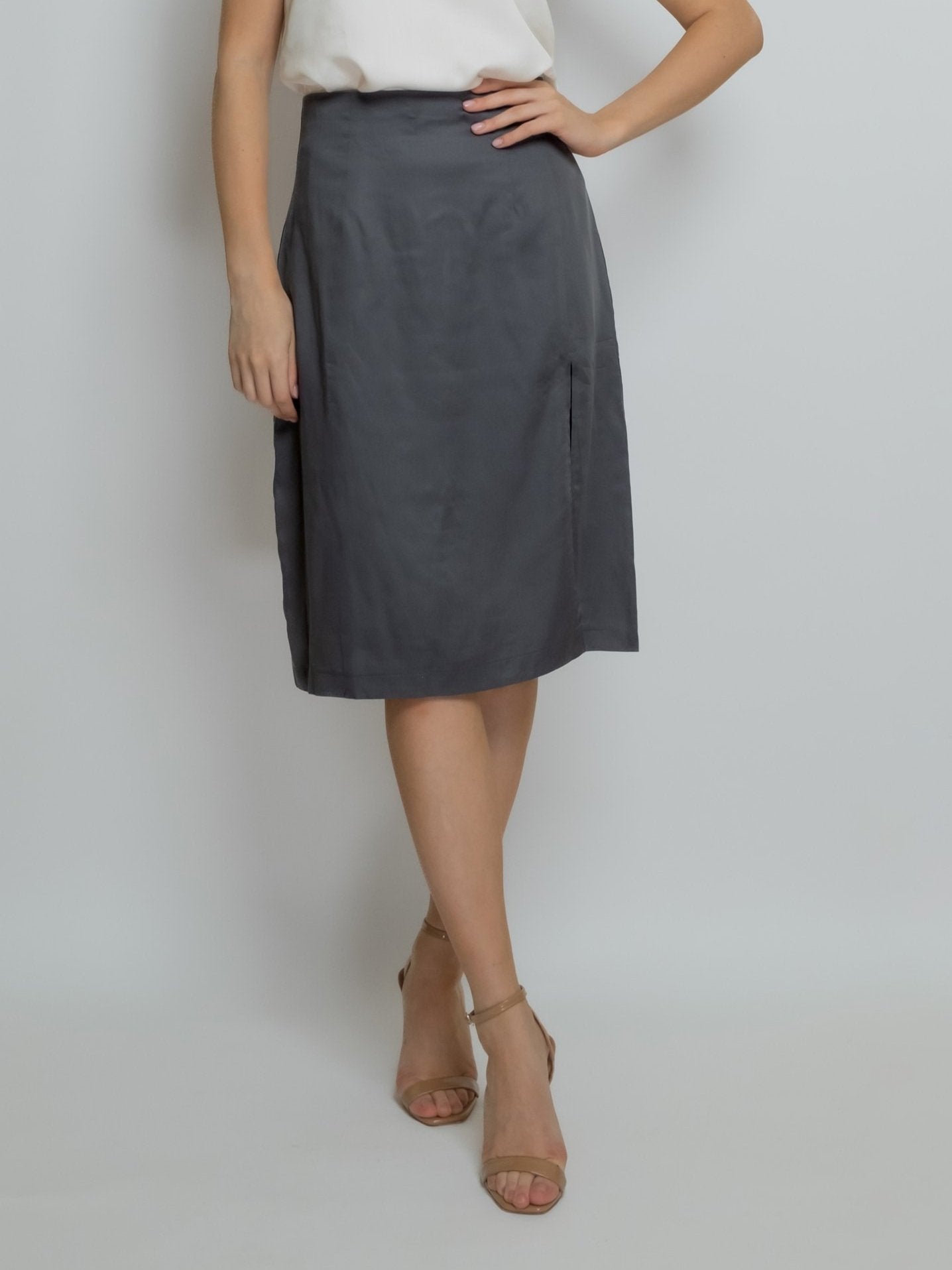 Organic Knee-Length Bamboo Silk Skirt: Dark Grey image 0