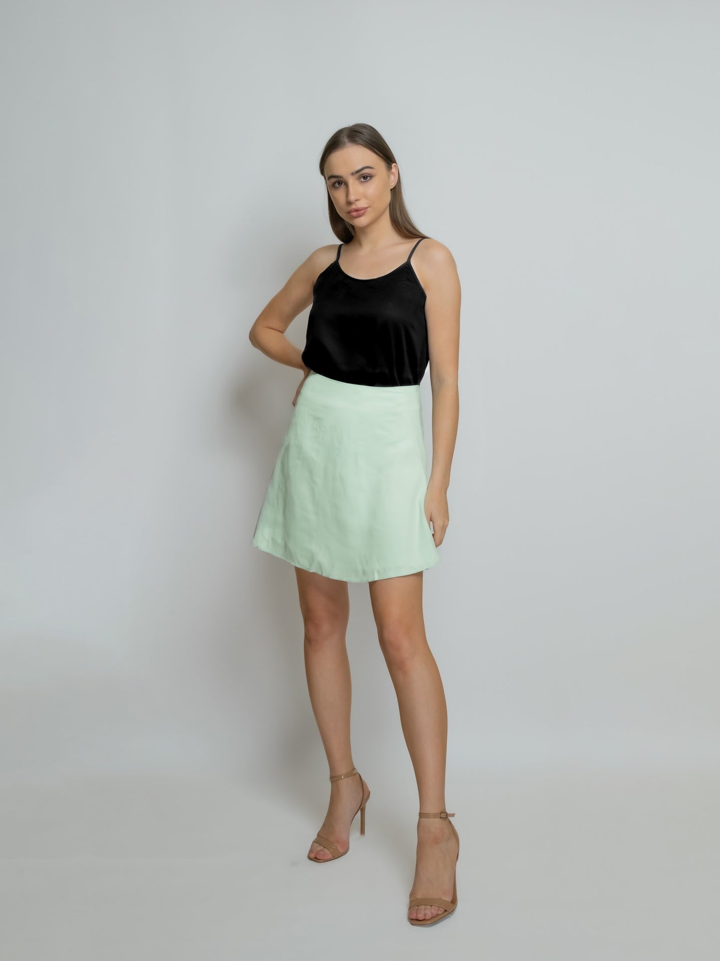Organic Short Bamboo Silk Skirt: Light Green image 3