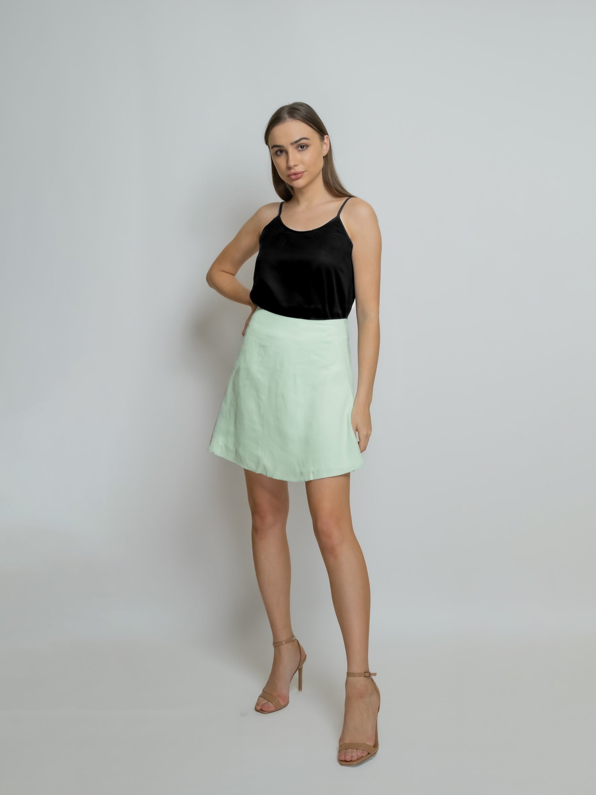 Organic Short Bamboo Silk Skirt: Light Green image 3