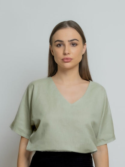 Boxy Linen Tee- V-Neck image 2