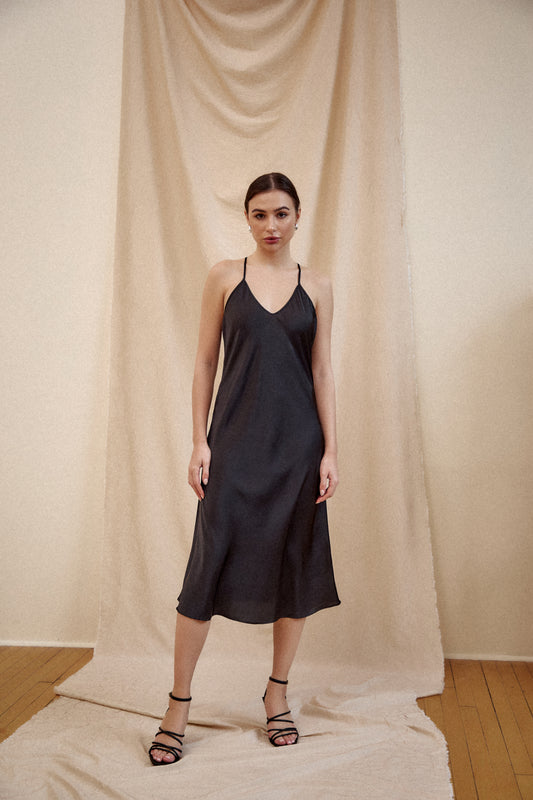 V-neck Sateen Dress - Crisscross Back image 0