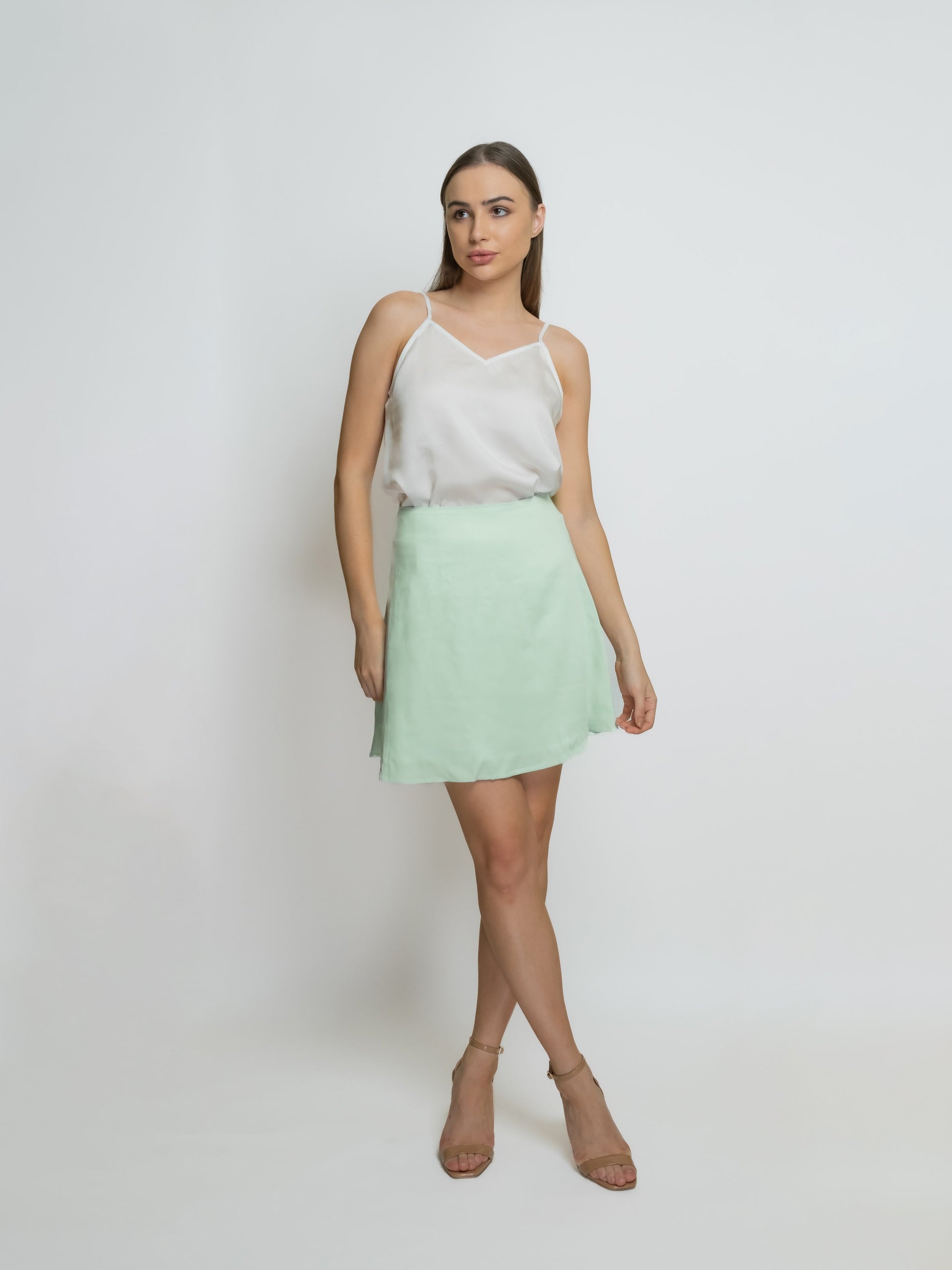Organic Short Bamboo Silk Skirt: Light Green image 1