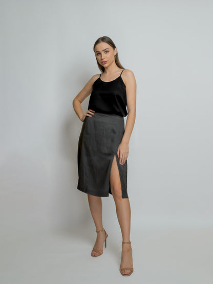 Organic Knee-Length Bamboo Silk Skirt: Dark Grey image 1
