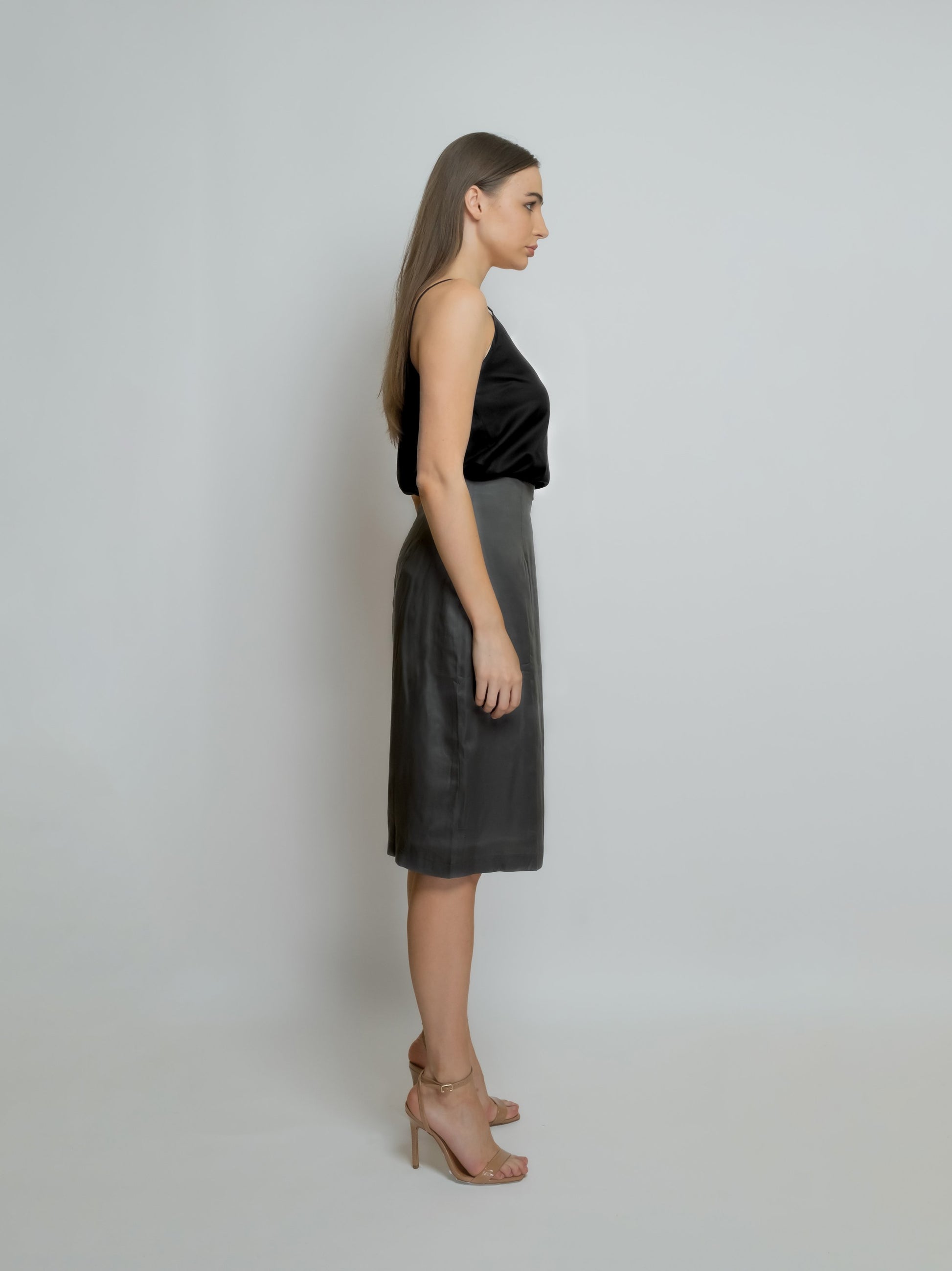 Organic Knee-Length Bamboo Silk Skirt: Dark Grey image 5