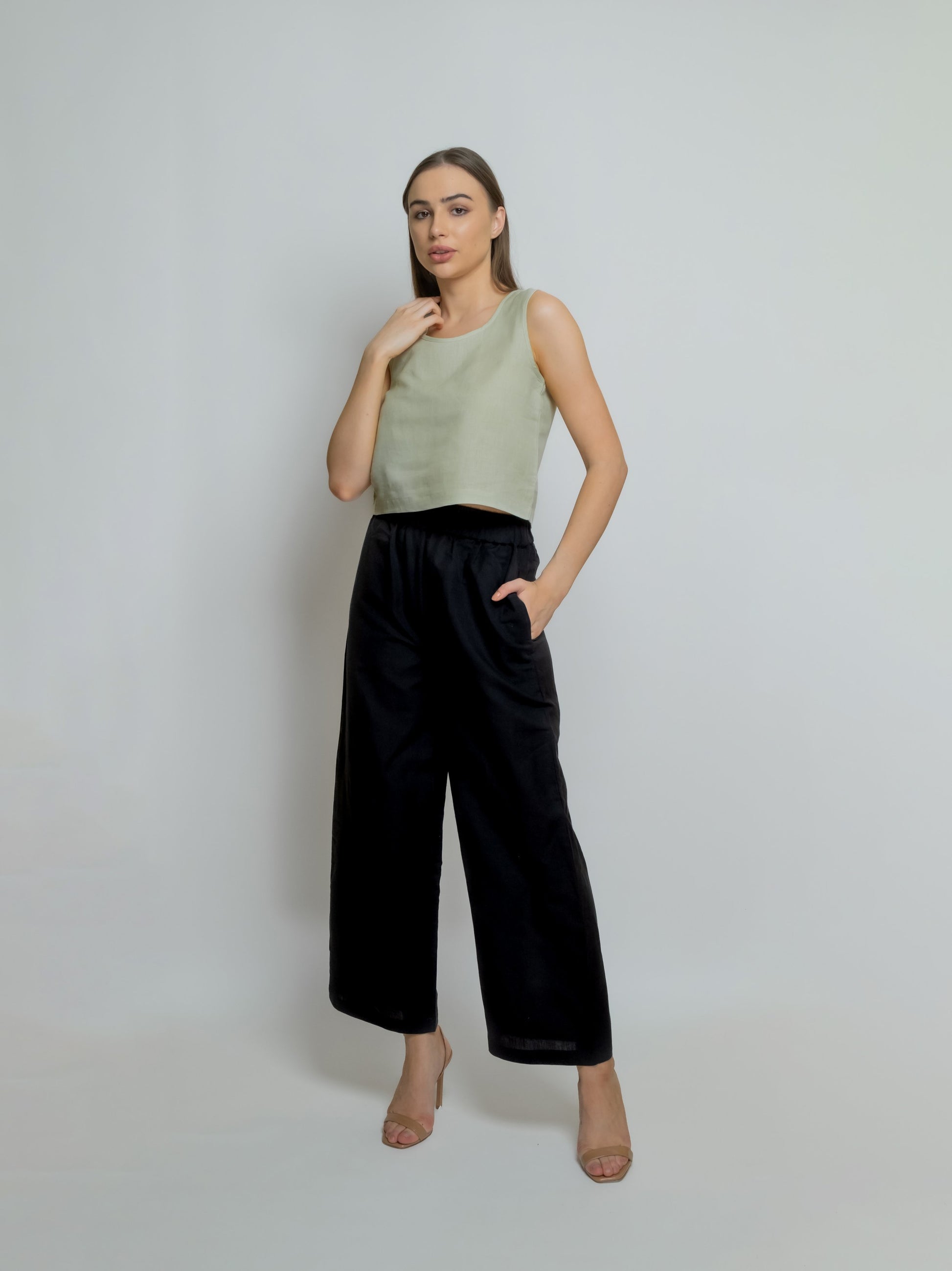 Linen Cropped Tank Top image 6