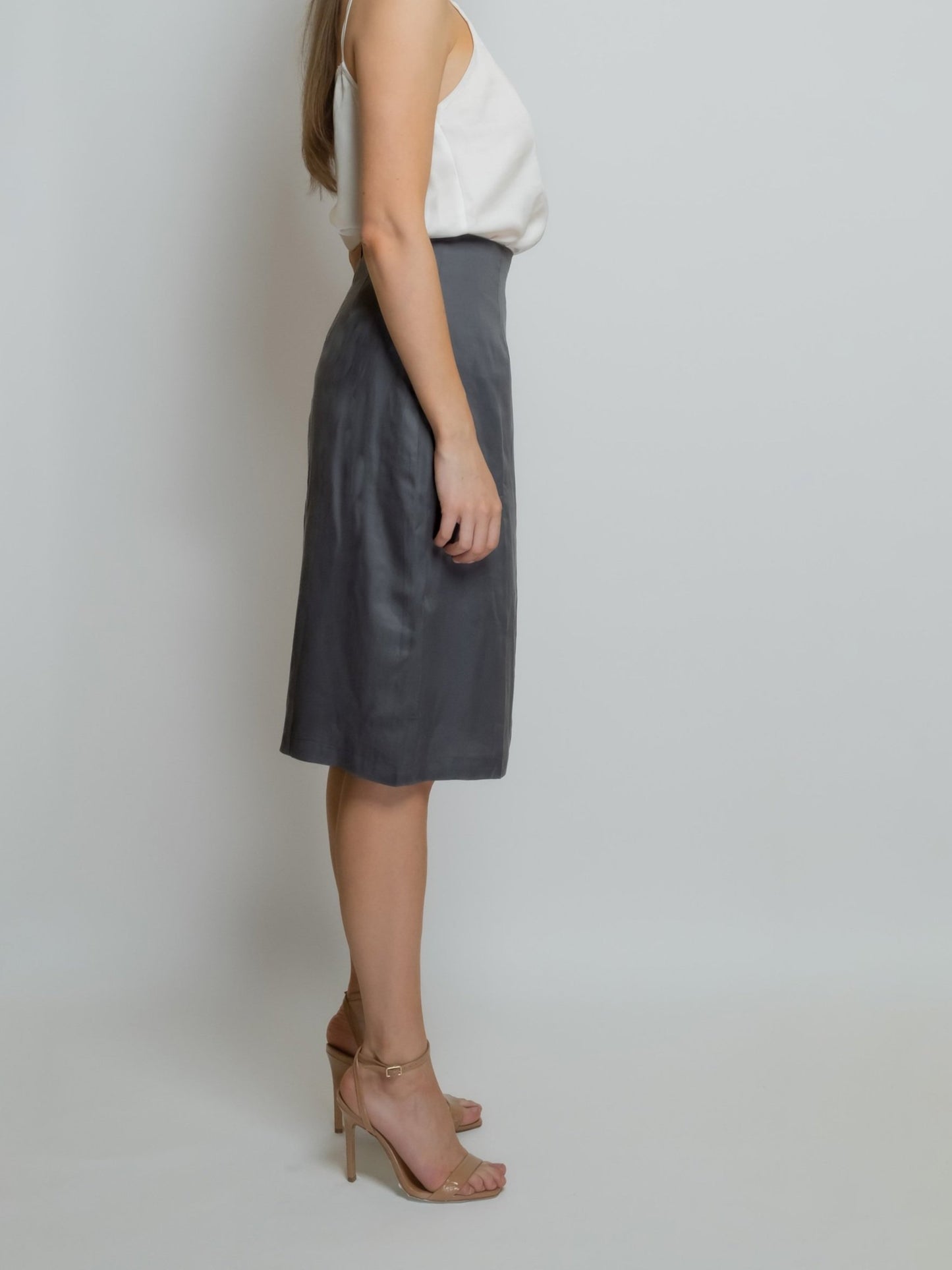 Organic Knee-Length Bamboo Silk Skirt: Dark Grey image 3