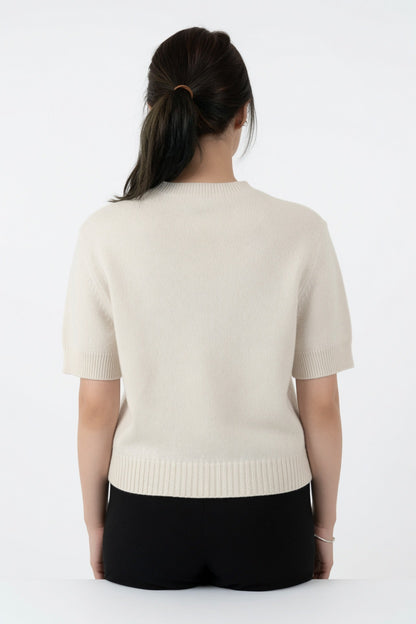 Cropped Solid Fine Knit Crew Neck Sweater